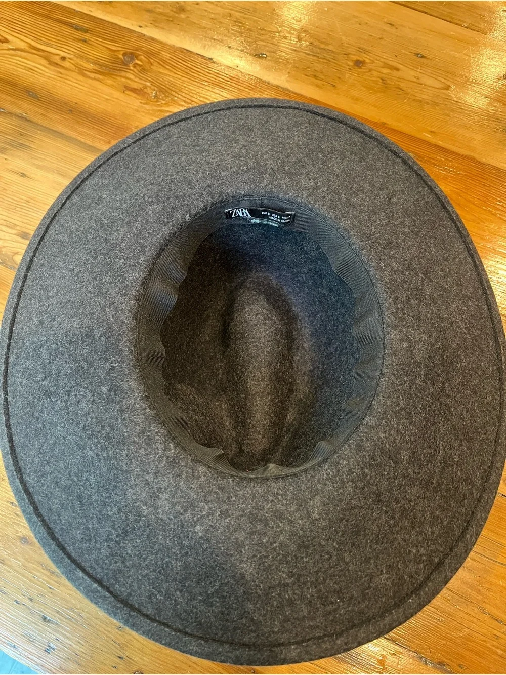Zara Charcoal Wide-Brim Wool Hat with Striped Band EUC